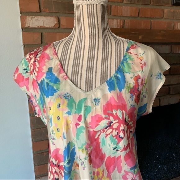 Johnny Was Silk Floral Short Sleeve Asymmetrical Tunic Dress Sz XS - Picture 3 of 8